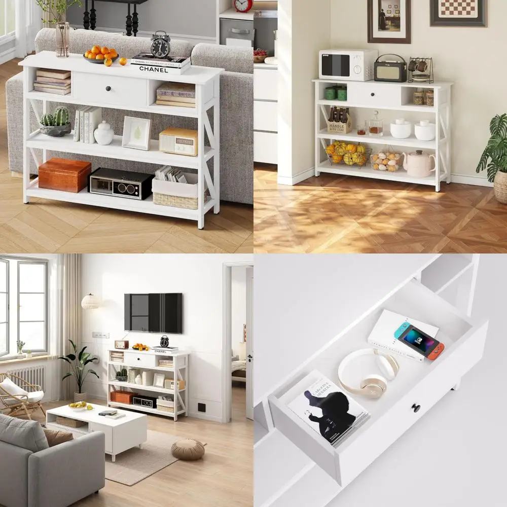 

Industrial 39 Inch Console Sofa Table with Drawer, Storage Shelves for Entryway, Organizer for Hallway Living Space