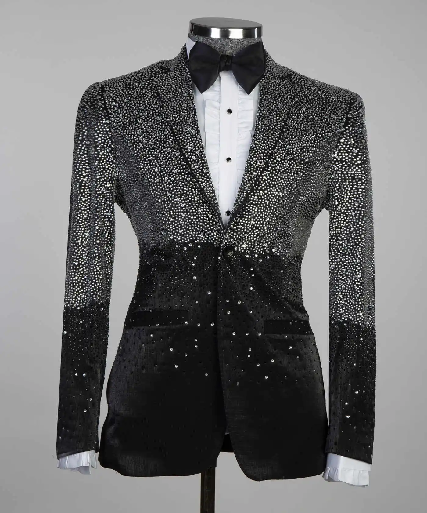 Exquisite Men Gradient Rhinestone Peak Lapel Blazer Single‑Breasted Long Sleeve Jacket For Wedding Ceremony Banquet Customized