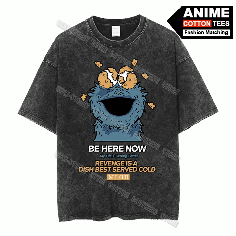

Футболка с принтом Cookie Monster с рисунком Cookie Monster - Be Here Now, хлопковые винтажные футболки большого размера для мужчин и женщин, повседневные свободные футболки