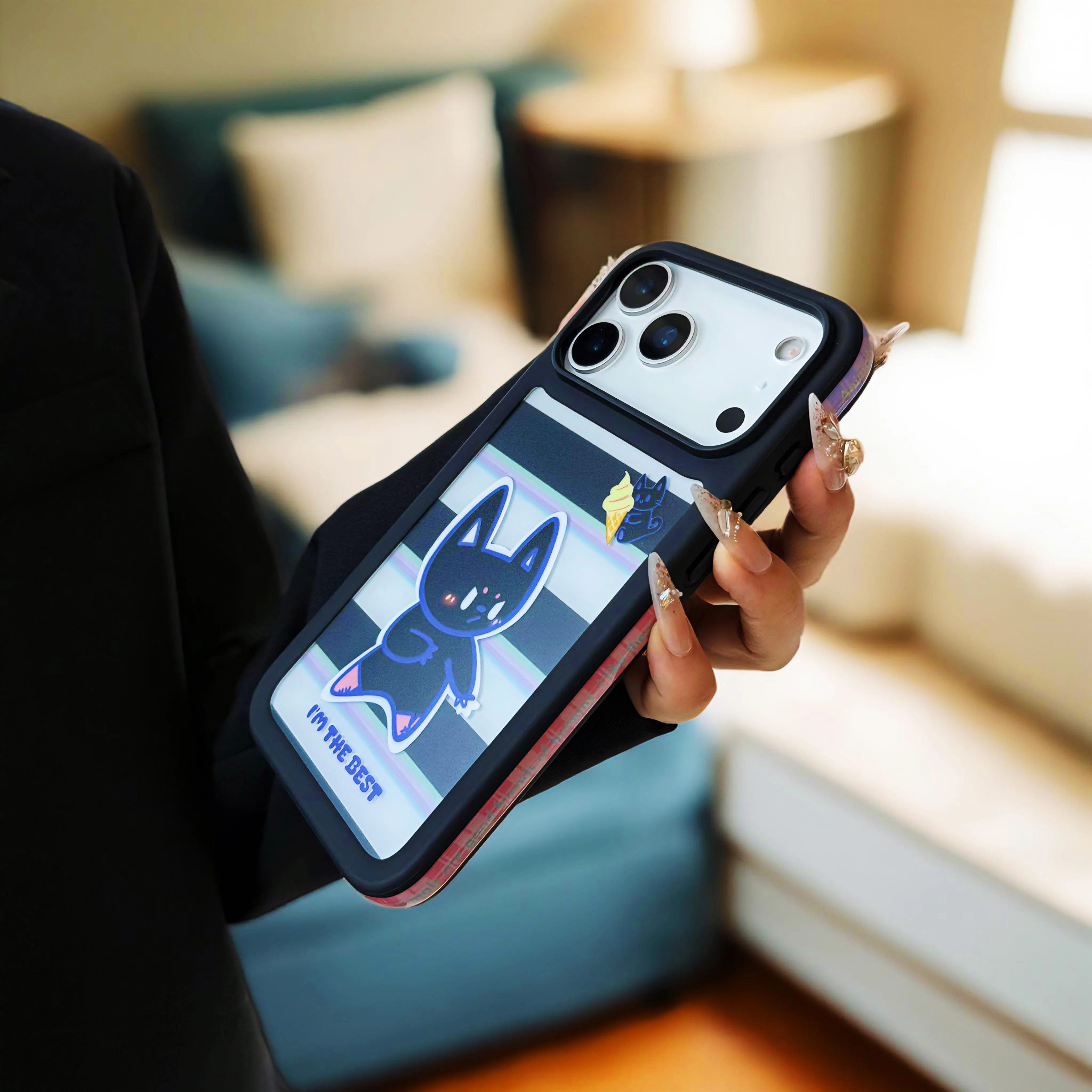 Cute Cartoon Animal Rabbit Border Protective Case for iPhone 17 Air 13 14 15 16 17 Pro Max Creative Color Dopamine Phone Case