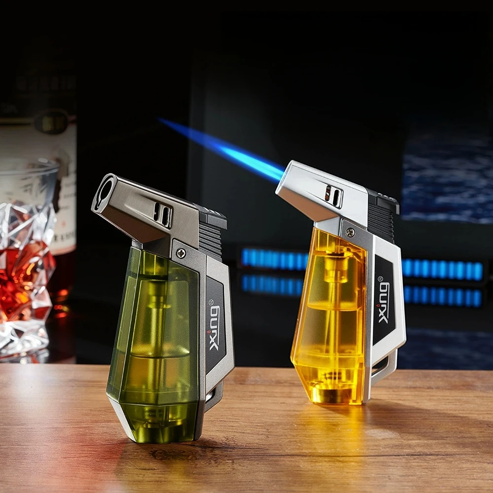 New Windproof Large Capacity Small Spray Gun Lighter with Visual Window Direct Spray Flame Inflatable Welding Gun Lighter