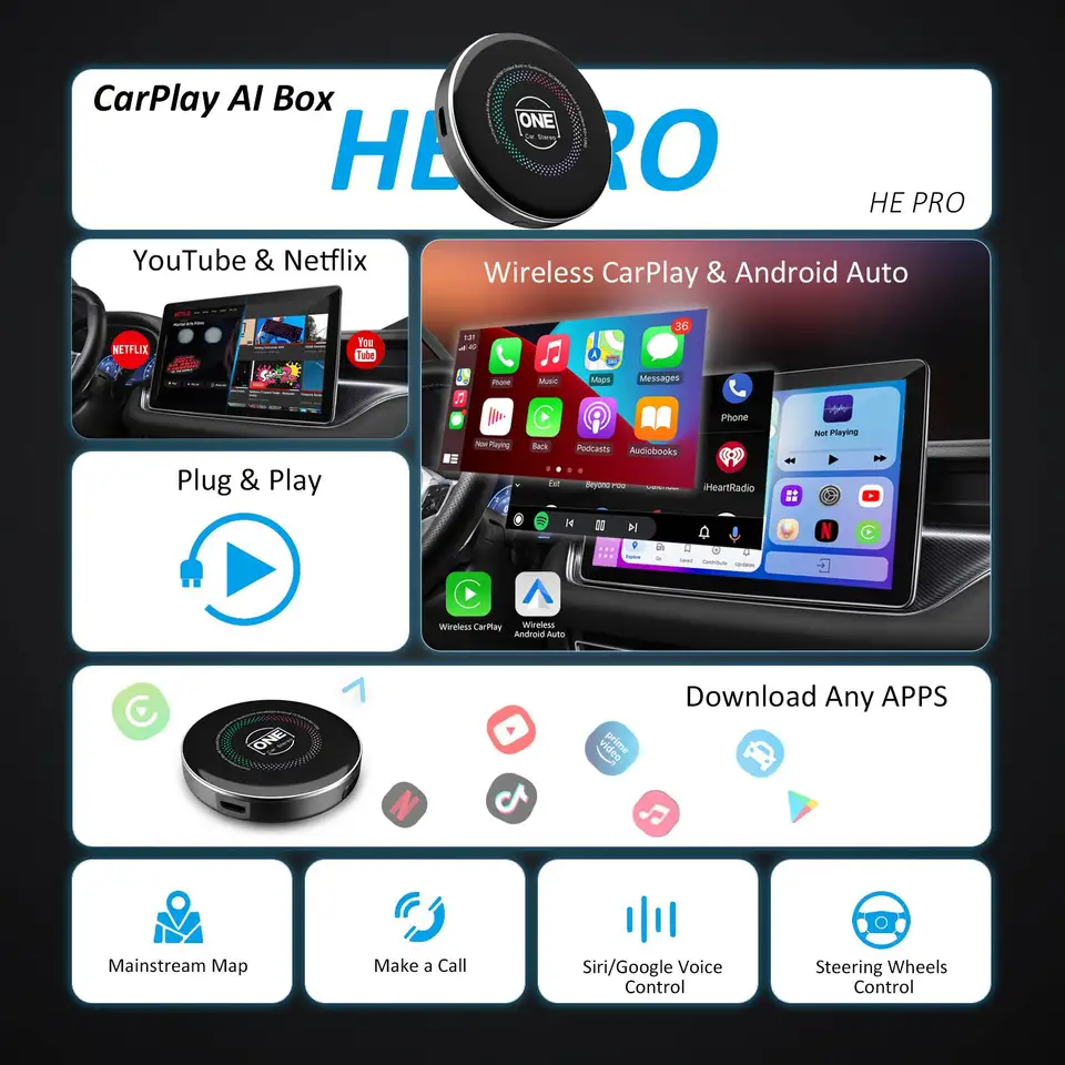 OneCarStereo Wireless CarPlay AI Box for Android Auto