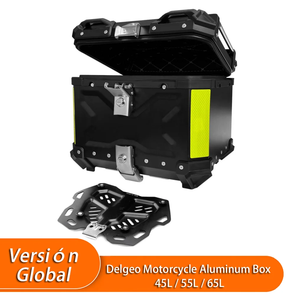 Caja de motocicletas Delgeo Casco trasero universal de la motocicleta de aluminio y caso de equipaje impermeable de… — oferta en AliExpress