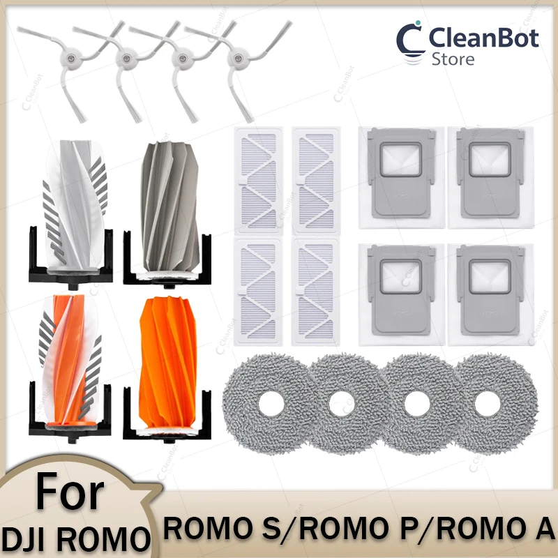 For DJI ROMO P / ROMO S / ROMO A Robot Vacuum Cleaner Accessories Main Brush Side Brush HEPA Filter Mop Cloths Dust Bag Par