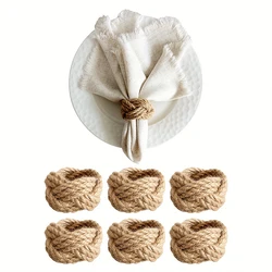 2/4/6Pcs Natural Burlap Napkin Ring Jute Rope Woven Napkin Buckles Holder Wedding Birthday Party Dinner Table Decoration Supply