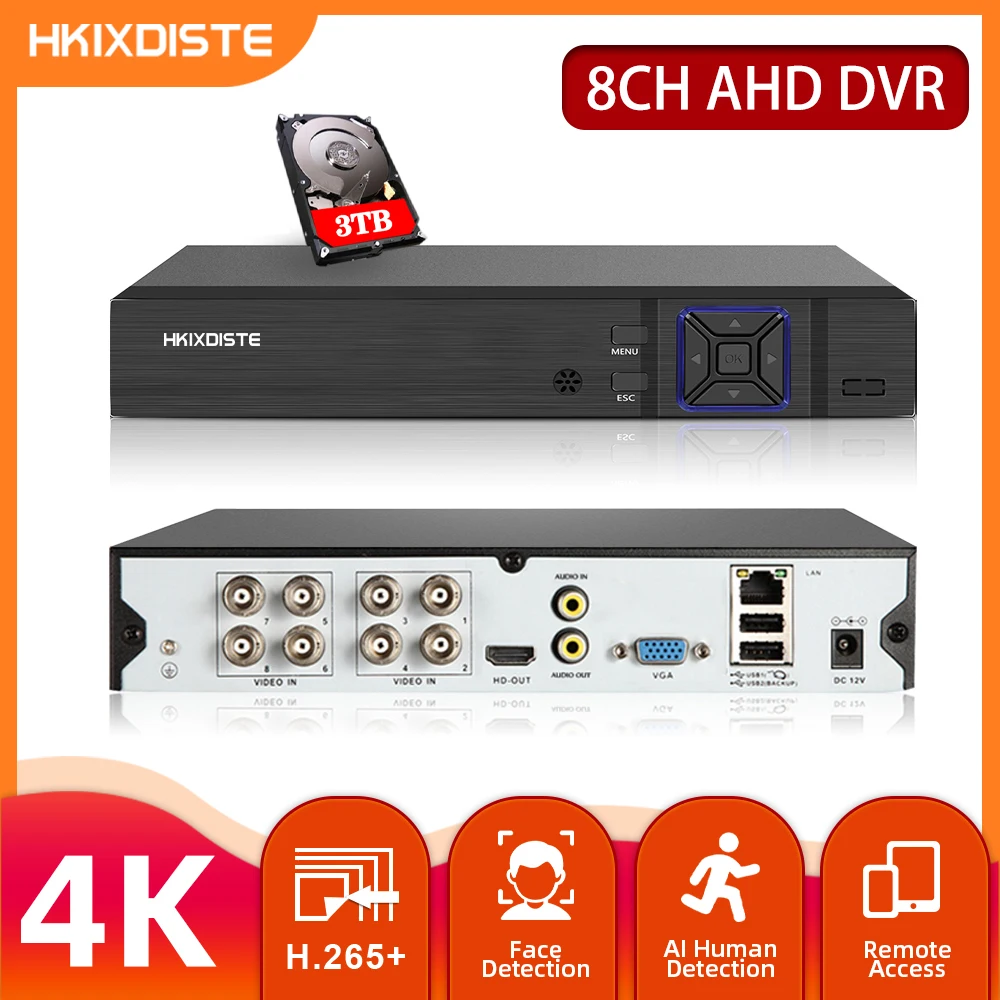 

HKIXDISTE CCTV DVR Hybrid 4CH 8CH 4K 6 IN 1 AHD CVI TVI CVBS 8MP Security DVR NVR For 8mp 5mp AHD Camera IP Camera Analog Camera