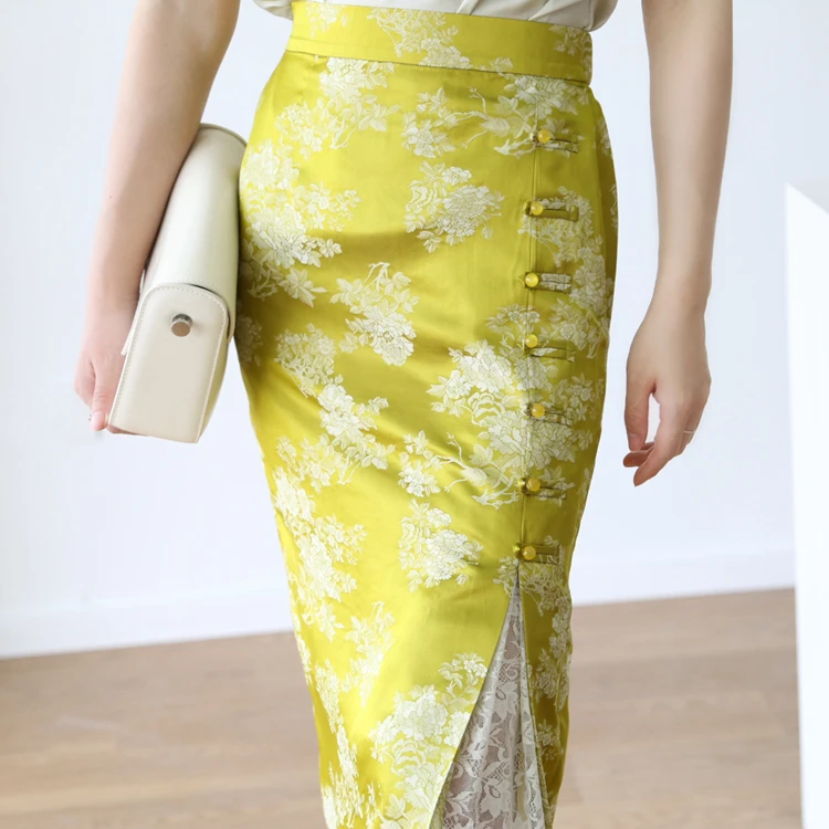 

Шелковая юбка с вышивкой Tka, асимметричная, с завышенной талией, прямого кроя, винтажная, BQ088, женская, премиум-класса, модная, средней длины