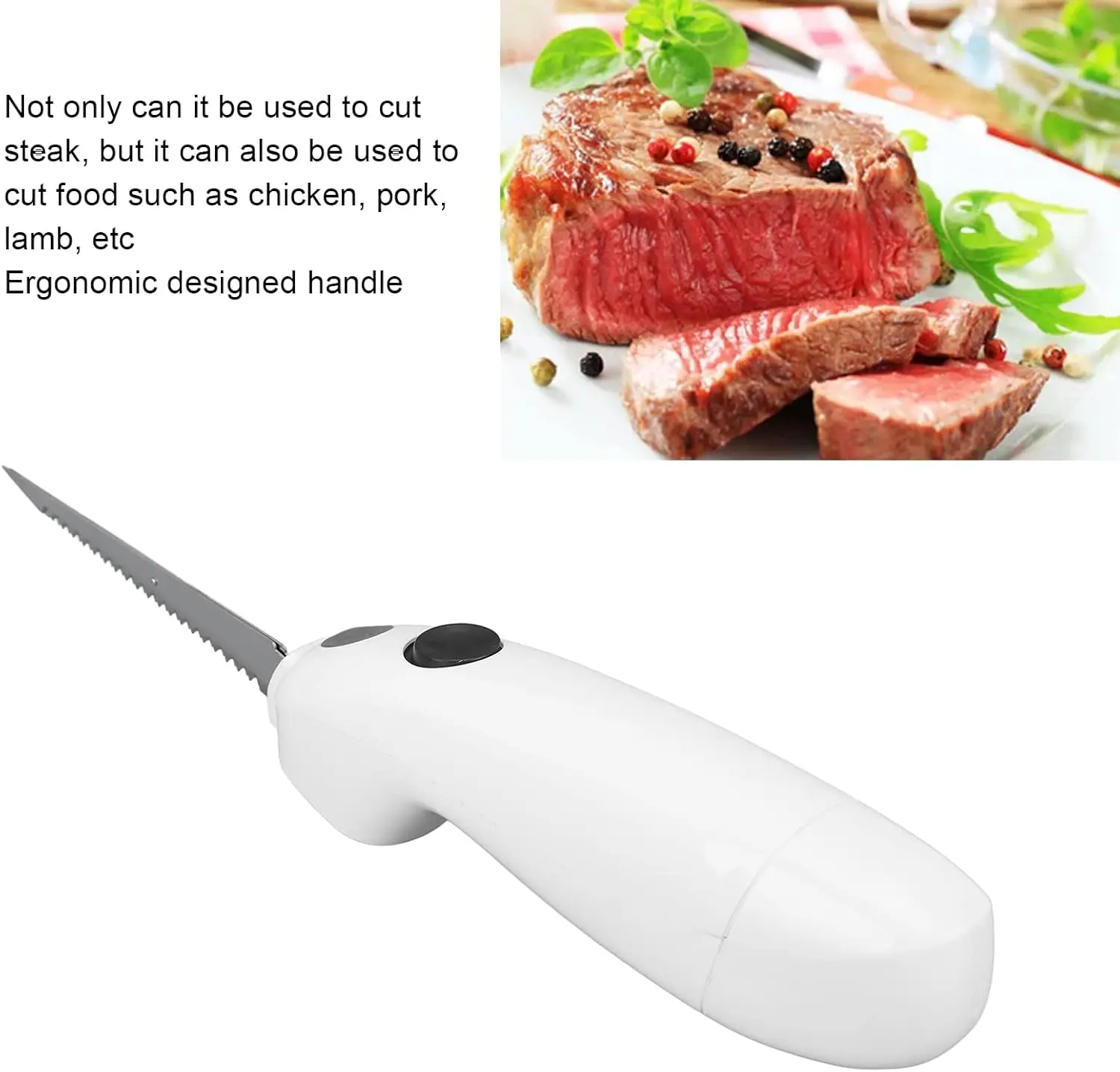 Cordless   -   for Carving Meat, Steak, Fish, Poultry, Bread, Vegetables with Serrated Stainless Steel Blades & Ergonomic Handle