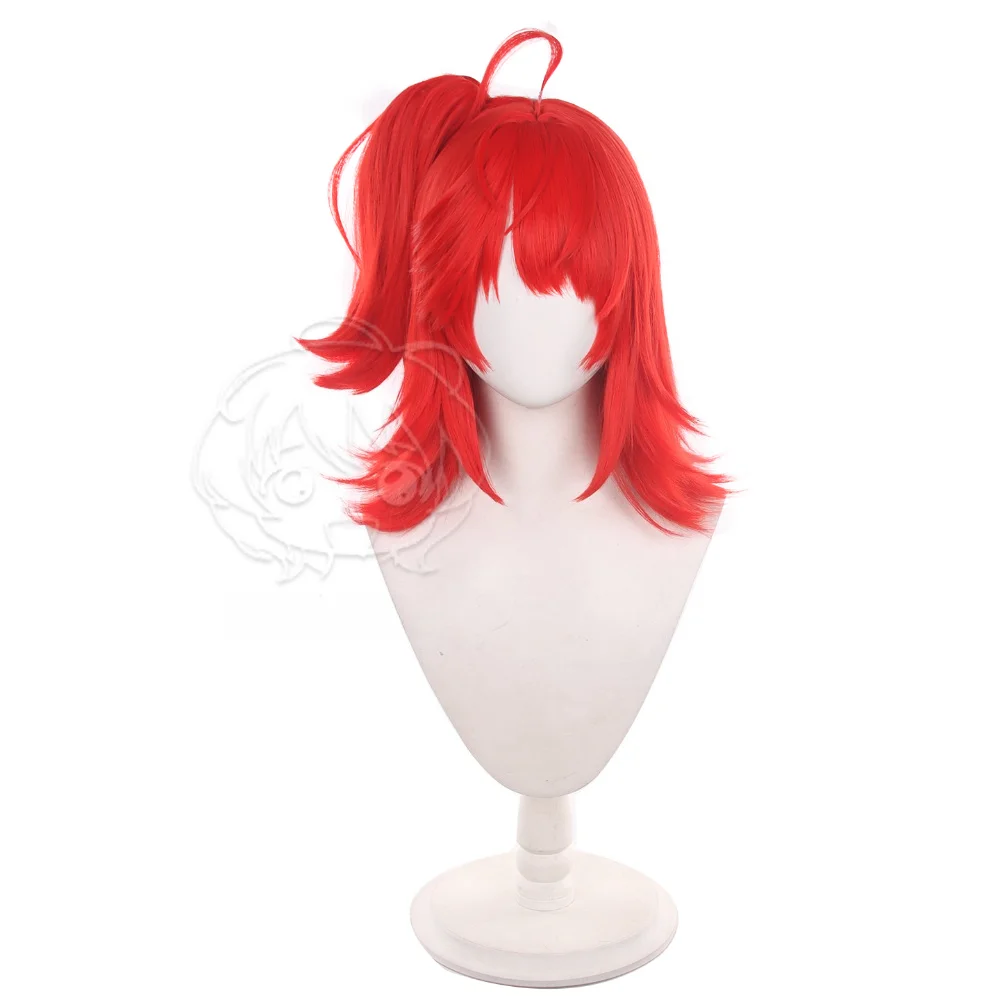 Arknights Exusiai New Covenant Cosplay Wig Red Flipped Short Hair Jaw Clip Ponytail 40cm Halloween Comic Con Synthetic Anime Wig view 5