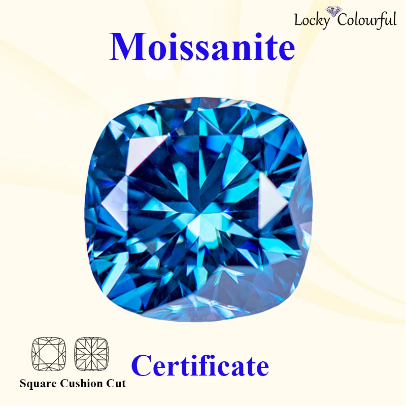 

Moissanite Sapphire Blue Color Square Cushion Cut VVS1 for Beads Charms DIY Jewelry Making Rings Materials with GRA Certificate