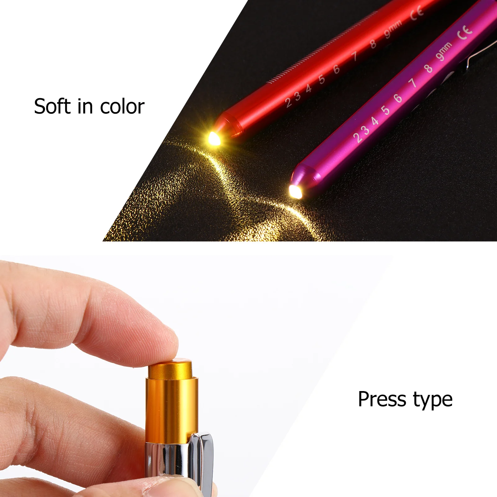 

6Pcs LED Alloy Body Yellow Light Pupil Gauge Clip Compact Pen Shape for Professionals and Home Use Measurement