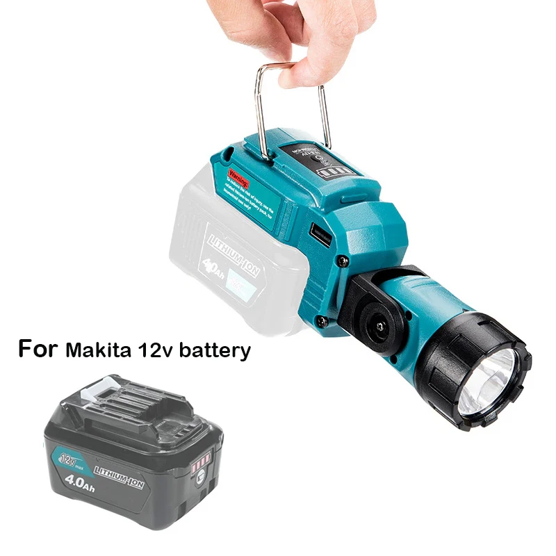 10.8V 12V Li-ion Battery LED Warning Light Portable Spotlight Work Lamp Flashlight USB Charger for Makita BL1021 BL1041 Blue