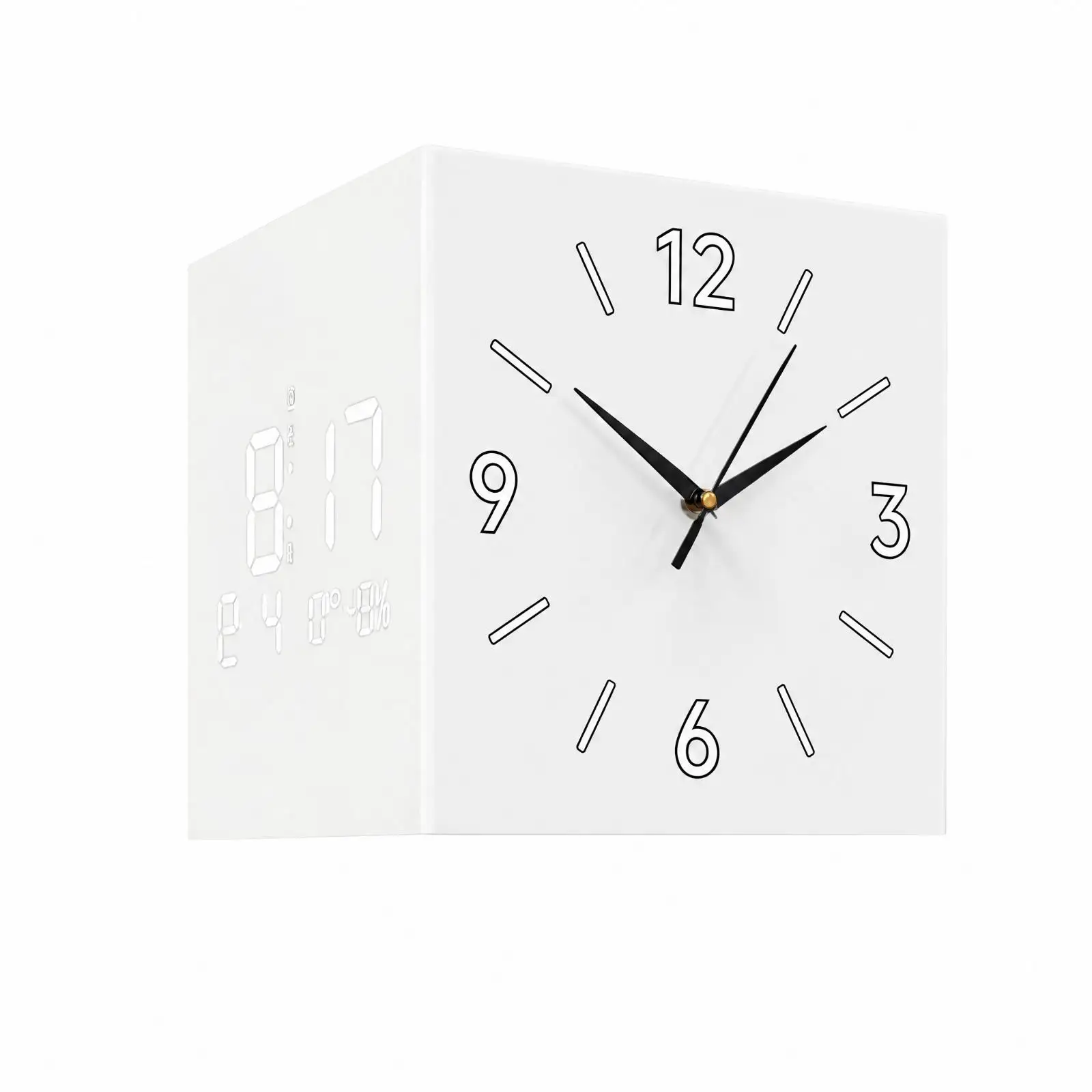 Corner Wall Clock Acrylic Double View with Analog Hands and Digital Display for Home or Office Wall