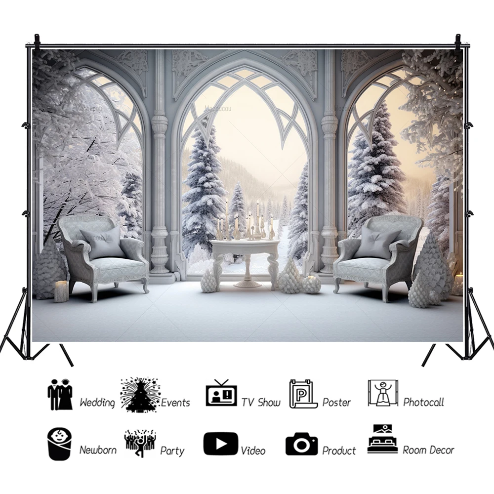 Christmas Porch Yard Backdrops Snow Children Family  Party Decoration Customized Photo Booth Studio Backgrounds Props