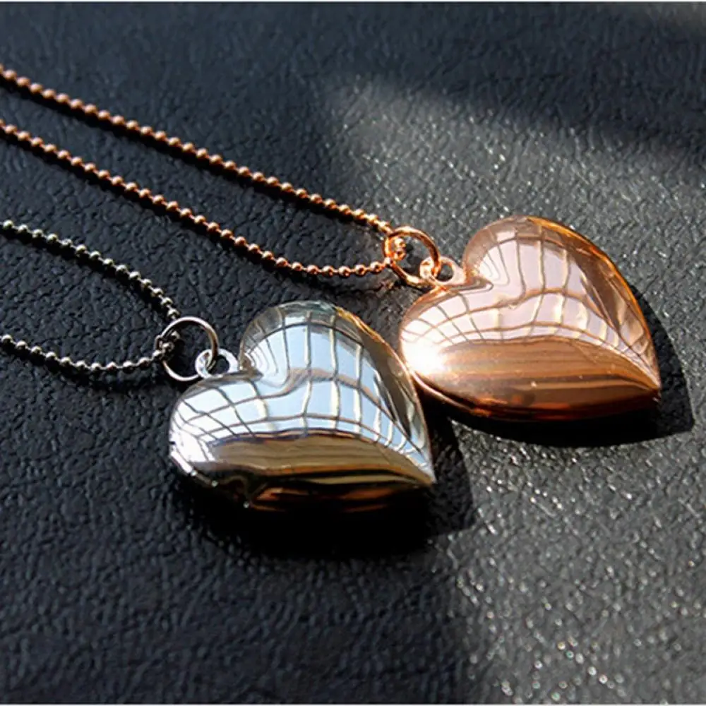 Fashion Heart Shaped Necklace Photo Picture Locket Pendant Chain Rose Gold Silver Color Necklace for Men Women Jewelry Gifts