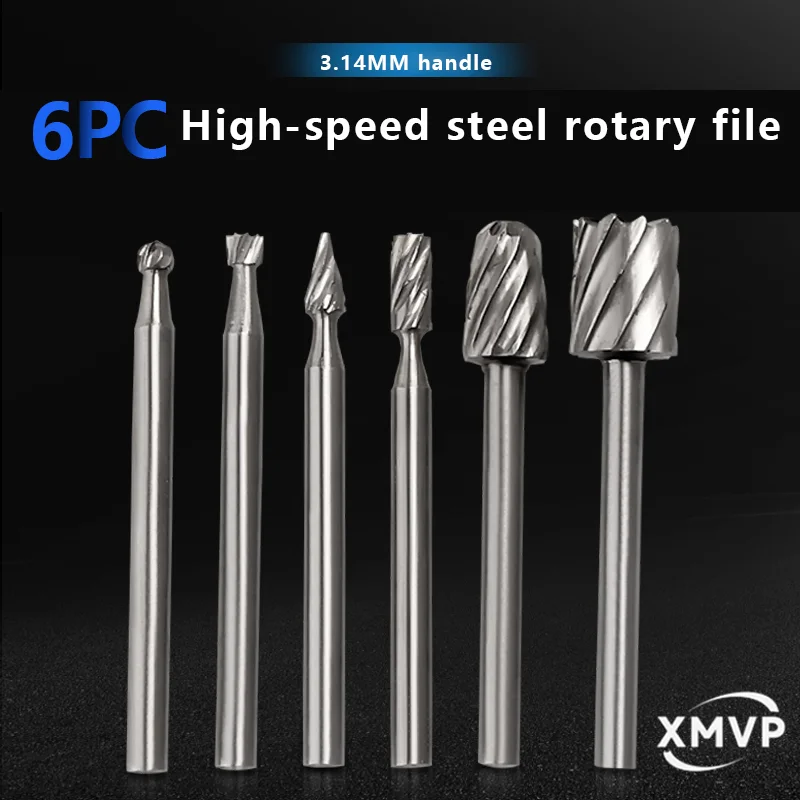 Lima rotante in acciaio ad alta velocità Manico da 3 mm Testa di molatura estesa Lavorazione del legno Fresa Radice intaglio Resina Lucidatura plastica t