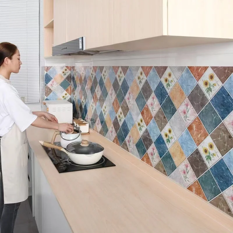 Kitchen and Bathroom Thickened Waterproof Floor Sticker, Self-adhesive High-temperature Resistant Ceramic Tile Sticker Wallpaper