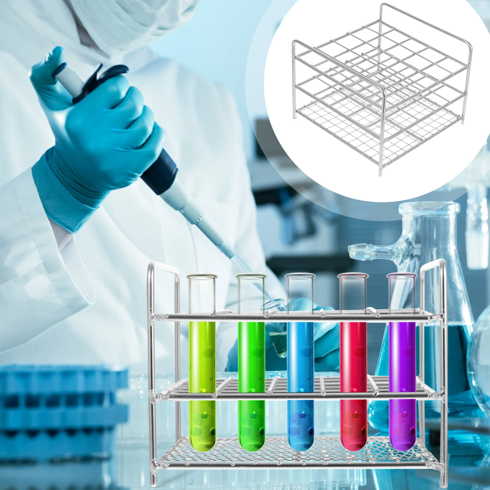 

Test Tube Rack Square Holder Container Stainless Steel Stand Laboratory Export Type