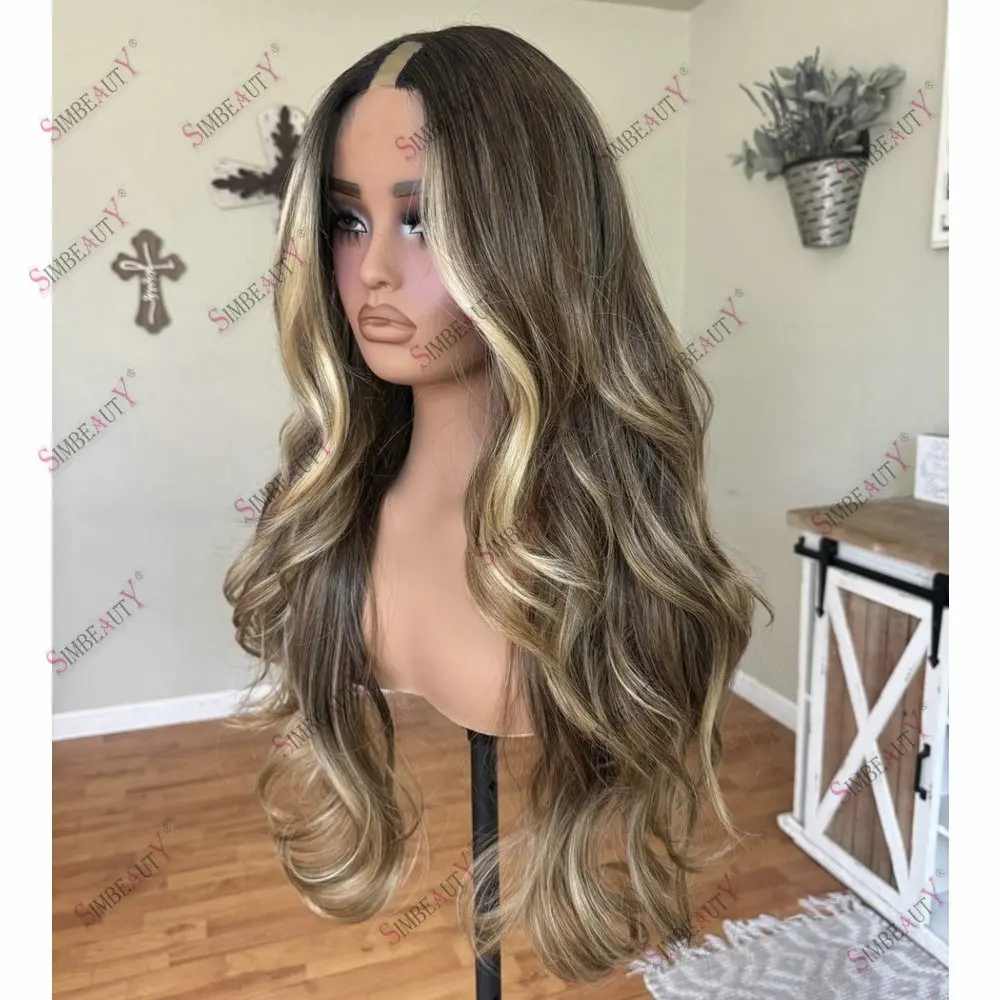 Braunblondes Highlight, klebefreie 1x4-Größe, U-Part-Perücke aus Echthaar, leicht gewellt, vollständig maschinell gefertigt, V-Part-Perücke für Damen, 200 Dichte – Detail 3