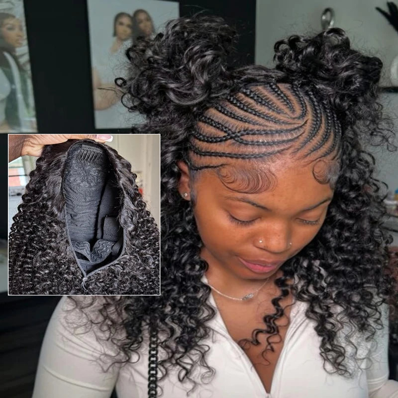 

Wear and Go Flip Over Drawstring Бесклеевые вьющиеся человеческие волосы 100 афро вьющихся необработанных волос Парики Kinky Curls Парик Полупарик Парик с половиной головы