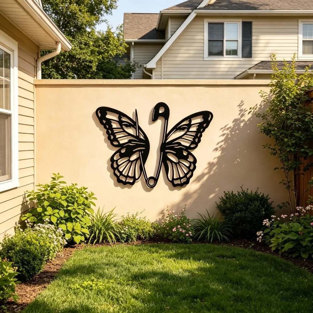 Creative Safety Pin Shaped Butterfly Metal Wall Art, Gothic Indie Boho Iron Silhouette Decor, Artistic Wall Sculpture, Gift