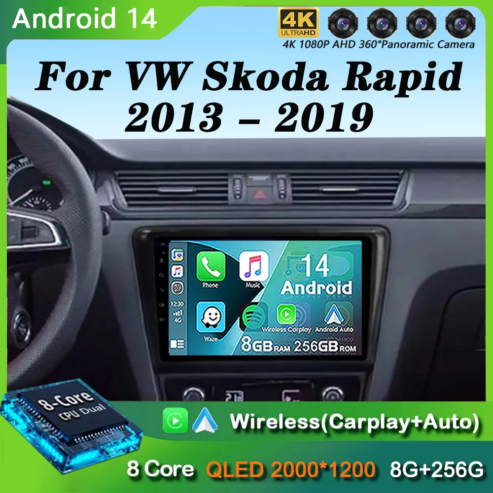 

For VW Skoda Rapid 2013 2014 2015 2016 2017 2018 2019 Android 13 Radio GPS Multimedia For seat Toledo 2015-2018 carplay RDS WIFI