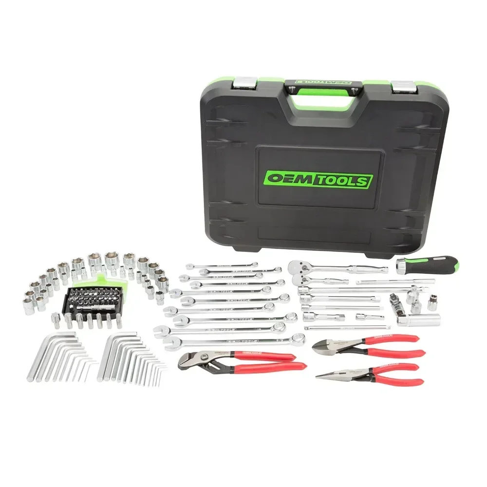 Vehicle Tool Kit Set with Lockable Carrying Case 121 Pieces Chrome Finish