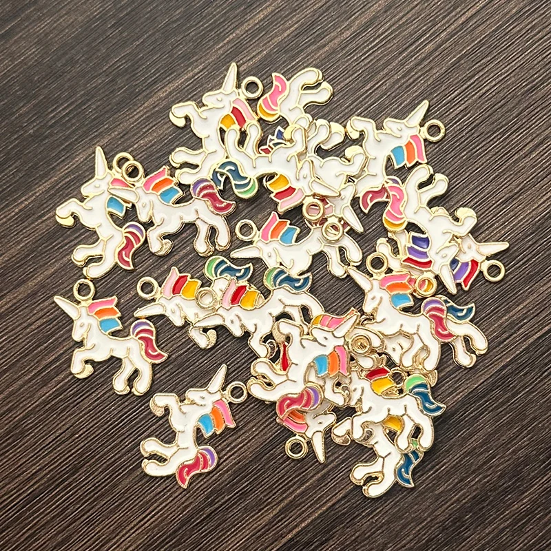 10Pcs 6 Styles Enamel Rainbow Unicorn Alloy Pendant Charm for Jewelry Making Women\'s Earrings Bracelet Supplies DIY Accessories