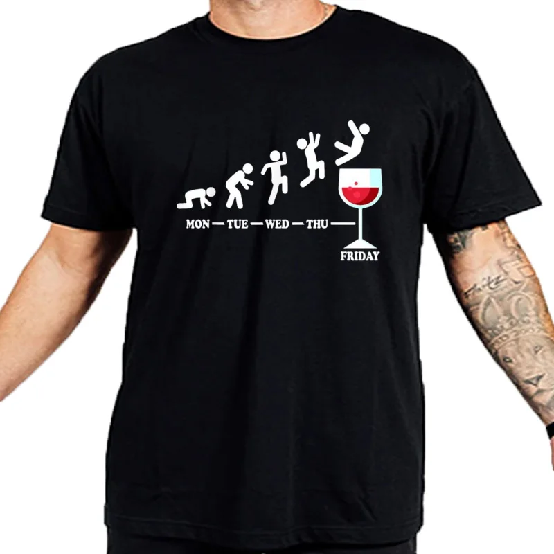 T-shirt unisexe humoristique pour les amateurs de vin, T-shirt graphique imprimé personnalisé, Streetwear d'été, Vendred