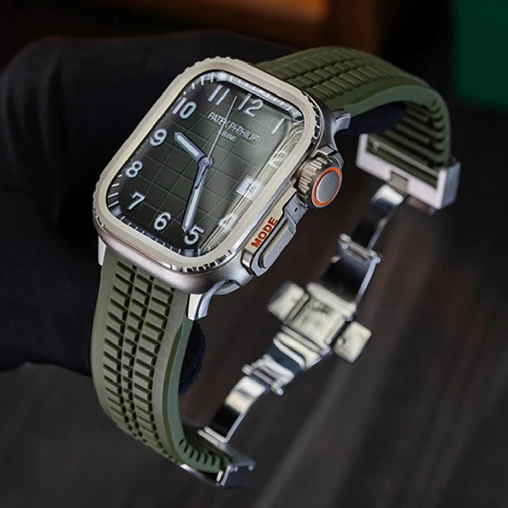

Роскошный резиновый ремешок для Apple Watch Ultra 2/1 49 мм 10 9 8 7 46 мм 45 мм Силиконовый ремешок для IWatch Series 6 5 4 SE 44 мм Correa
