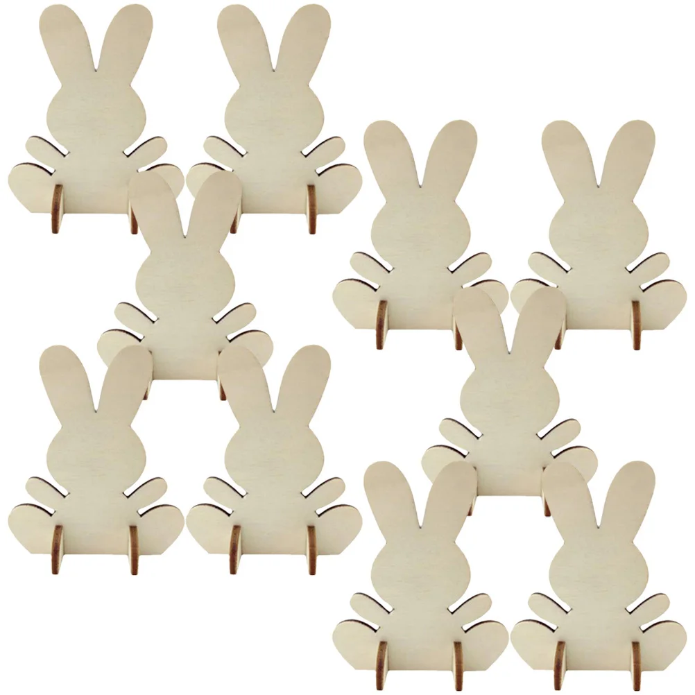 12pcs Wooden Easter Bunny Diy Cutouts Unfinished Wood Slices For Kids Craft Painting Easter Party Decoration Supplies