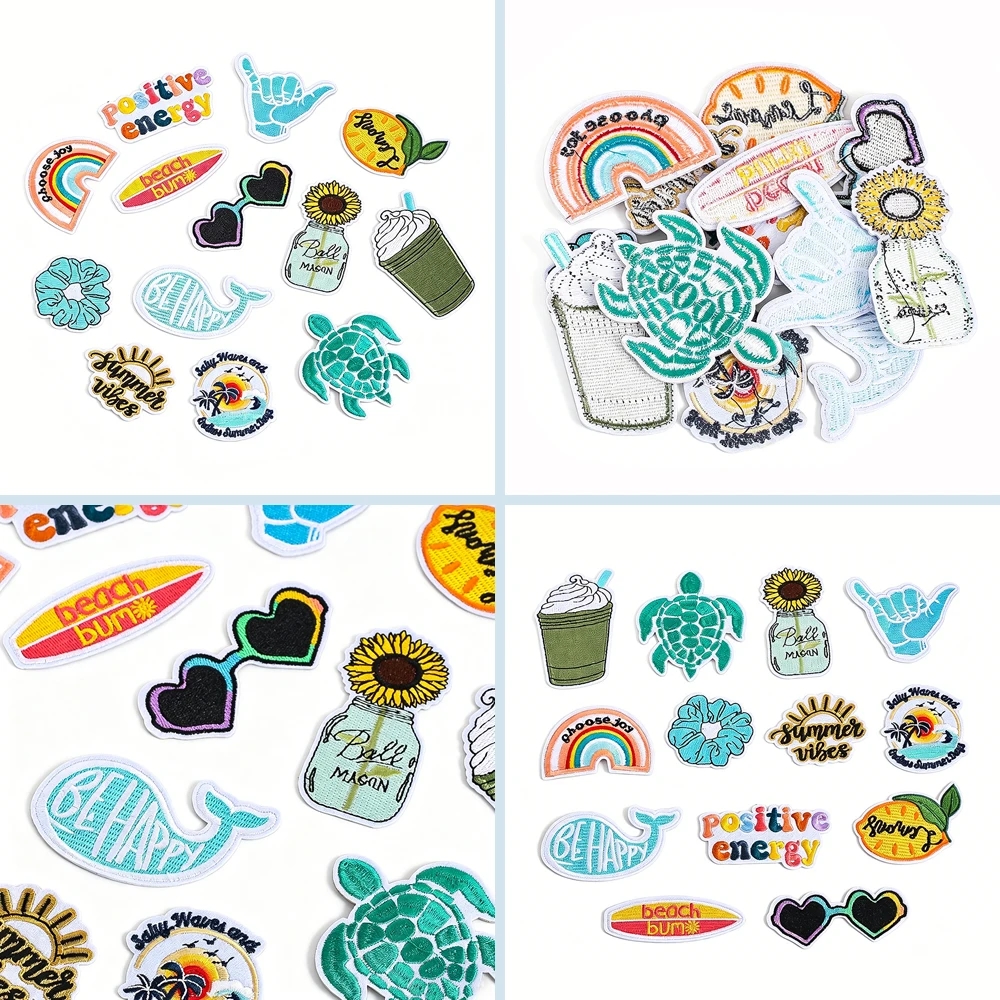 Sommerstimmung Meeresschildkröte Strand-Bum-Shaka Handaufnäher zum Aufnähen VSCO Ästhetik für Kleidung Tasche DIY Handgemachtes Deko-Geschenk Kinder – Detail 1