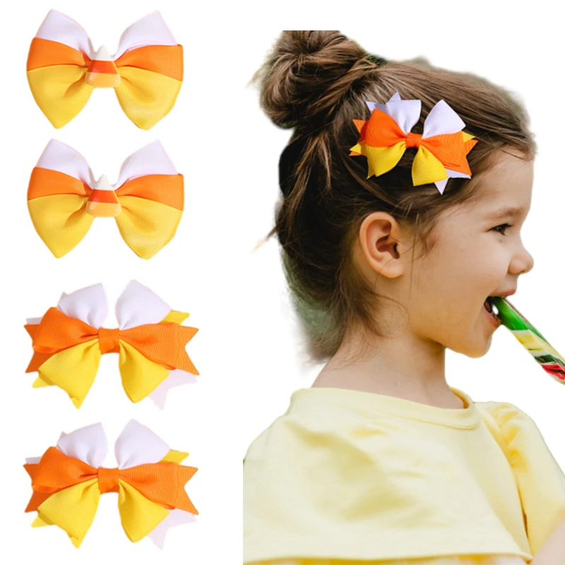 

ncmama 2Pcs Corn Candy Hair Bow Clips Halloween Candy Hairpin for Kids Girls Cute Ribbon Bows Barrettes Fashion Hair Accessories