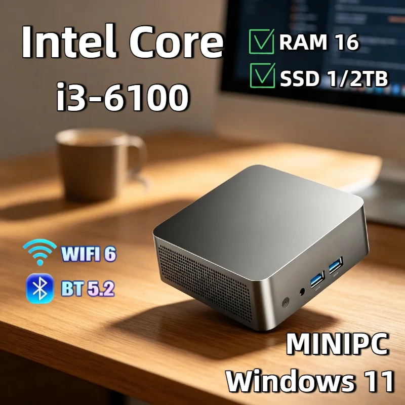 Mini PC Portátil Gamer Intel Core i3 6100 2026, Windows 11 Pro, 16GB RAM, 1TB M.2 SSD, Computadora de Escritorio para Oficina y Juegos DDR4