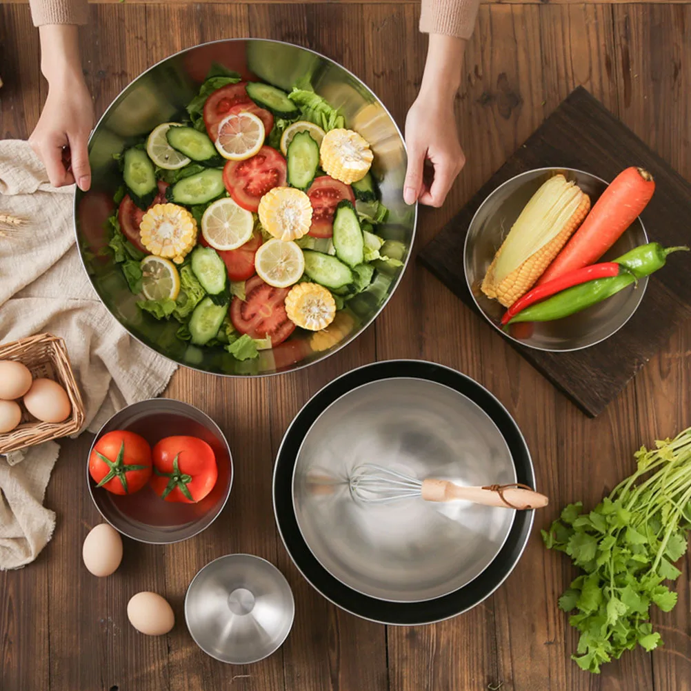 

1Pcs Food Grade Stainless Steel Mixing Bowl Deep Thick Non Spill Healthy Eco Beating Salad Noodles Kitchen Tool
