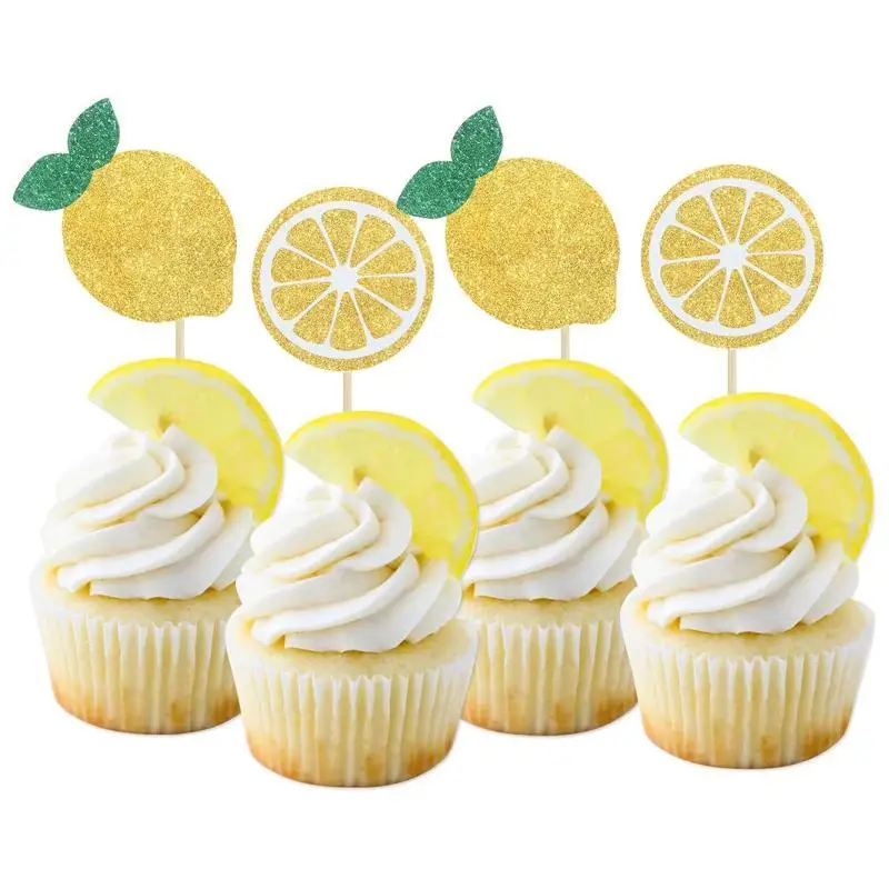 24 Stück Frucht-Kuchenaufsätze, Sommer-Thema, Kuchendekoration, Zitrone, Erdbeere, Kirsche, Cupcake-Aufsätze, Hochzeit, Geburtstag, Cupcake-Dekor – Detail 2
