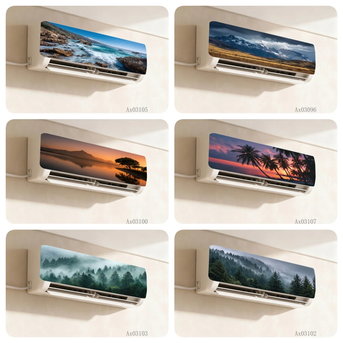 Scenic Ocean Forest Marble Air Conditioner Decals Self Adhesive AC Panel Wrap Cover for Bedroom Living Room Office Crafts