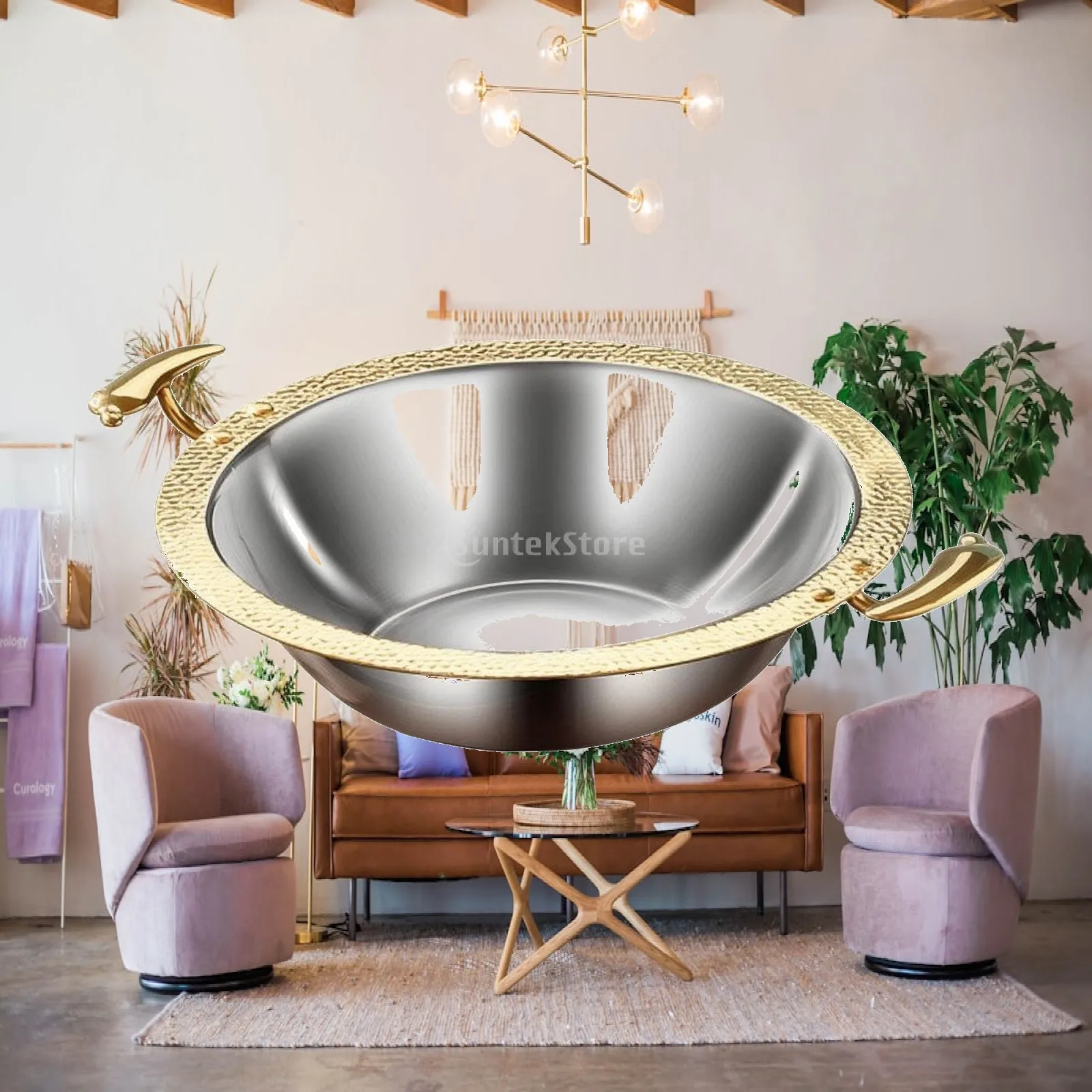 Shiny Gold Trim Cooking Pot for Versatile Meal Prep with Secure Handles for Electric Coil Stove