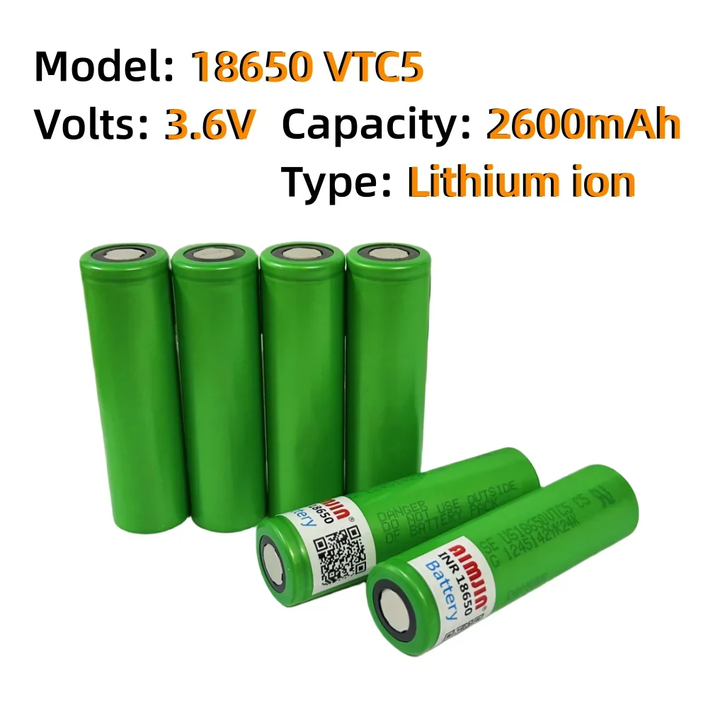 100% Original 18650 VTC5 3.6V 2600mAh Rechargeable Lithium-ion battery suitable for electronic cigarettes, flashlights etc