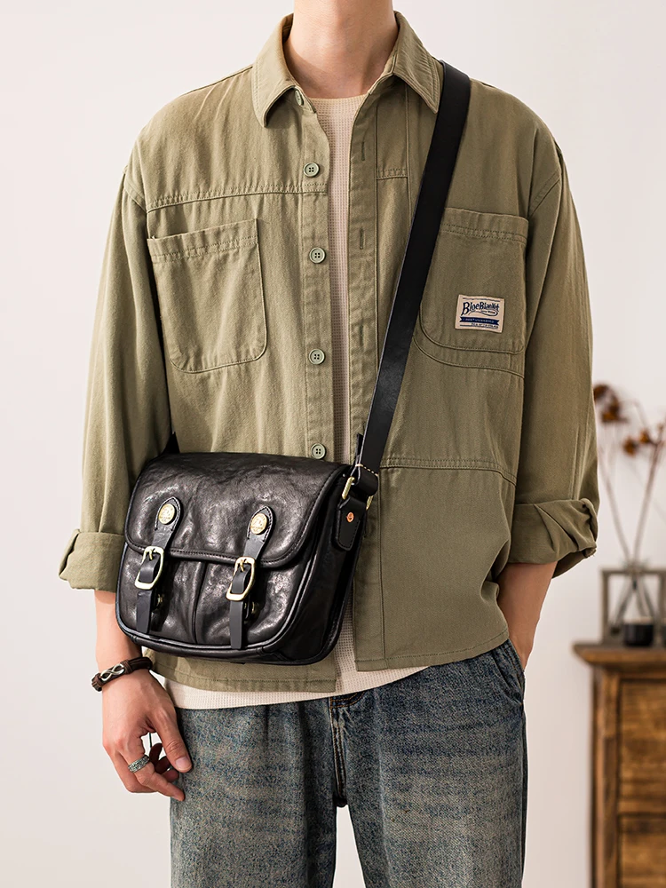 PNDME casual high-quality genuine leather men's messenger bag vintage designer handmade cow leather work black shoulder bag