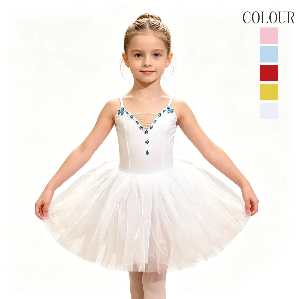 

Women's Rhinestone Ballet Tutu Dress High Quality Tulle Skirt Cute Little Swan Dance Performance Recital