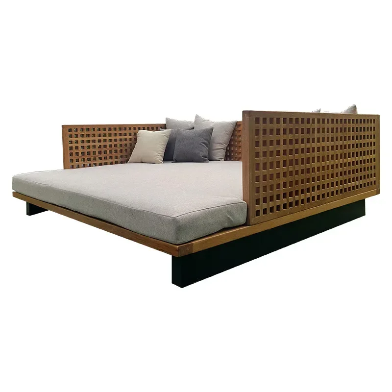 

Outdoor leisure creative square bed outdoor seaside beach lounger waterproof sunscreen solid wood sofa furniture