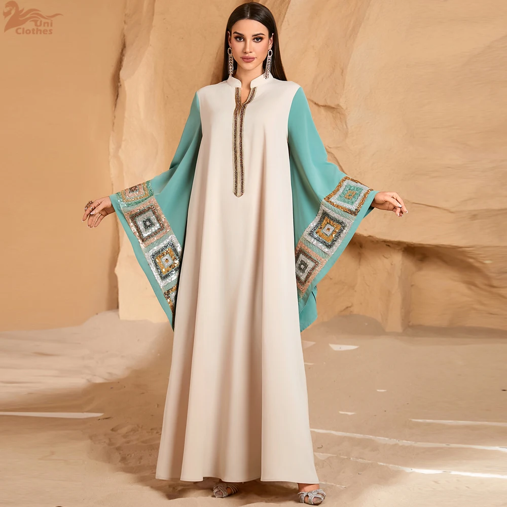 

New Saudi Arabic Kaftan Sequin Jalabiya Ramadan Muslim Women Dress Batwing Sleeve Party Gown Dubai Abaya Turkey Caftan Vestidos