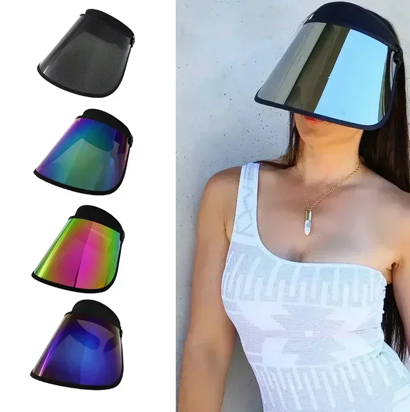 Outdoor Travel Beach Silver Color Sun Visor Hat Anti-uv Protections Scratch Resistant Unisex Soft Plastic PVC Empty Top Sun Hat