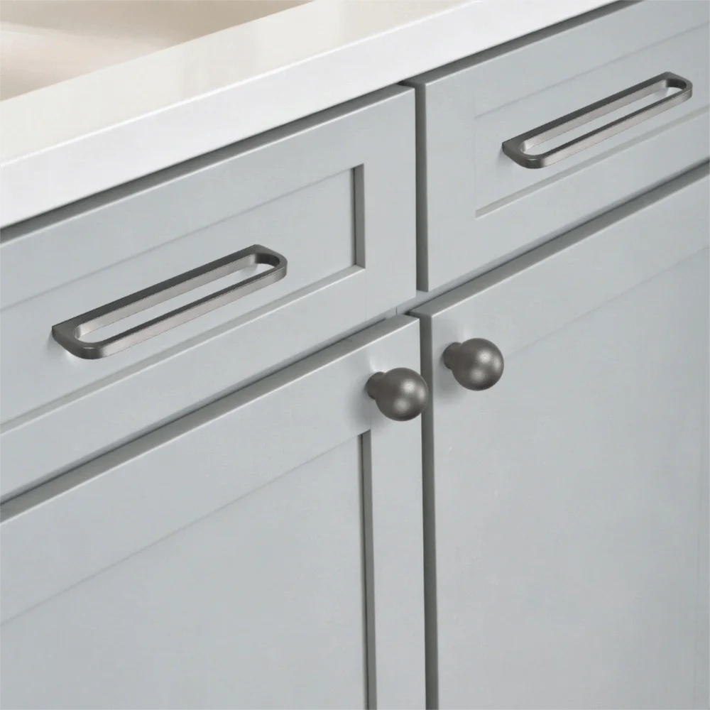 Dark Grey Cabinet Handles Hollow Zinc Alloy Wardrobe Cupboard Door Pulls Longer Single Hole Furniture Handle