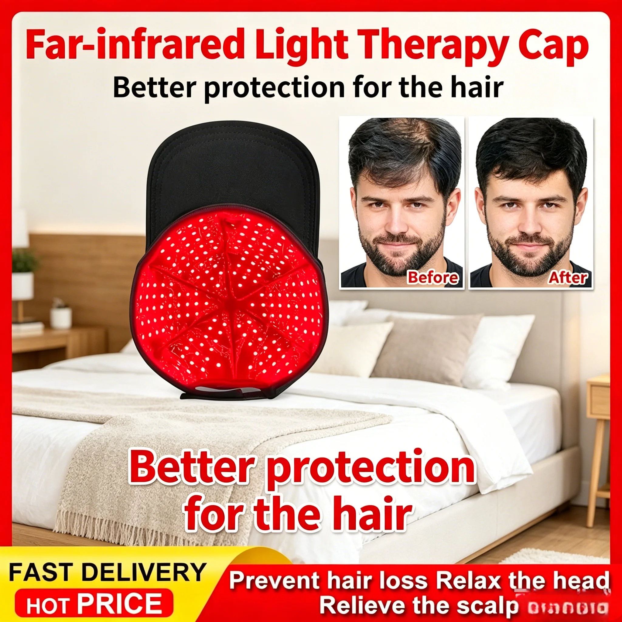Near Infrared Red Light Therapy Cap 180LED Hair Growth Helmet Scalp Relief Prevent Hair Loss Head Massager