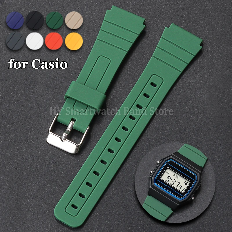 Soft Silicone Watch Strap 18mm for Casio F-91W W800H Strap Waterproof Rubber Bracelet Replacement Sport Wristband Universal Belt