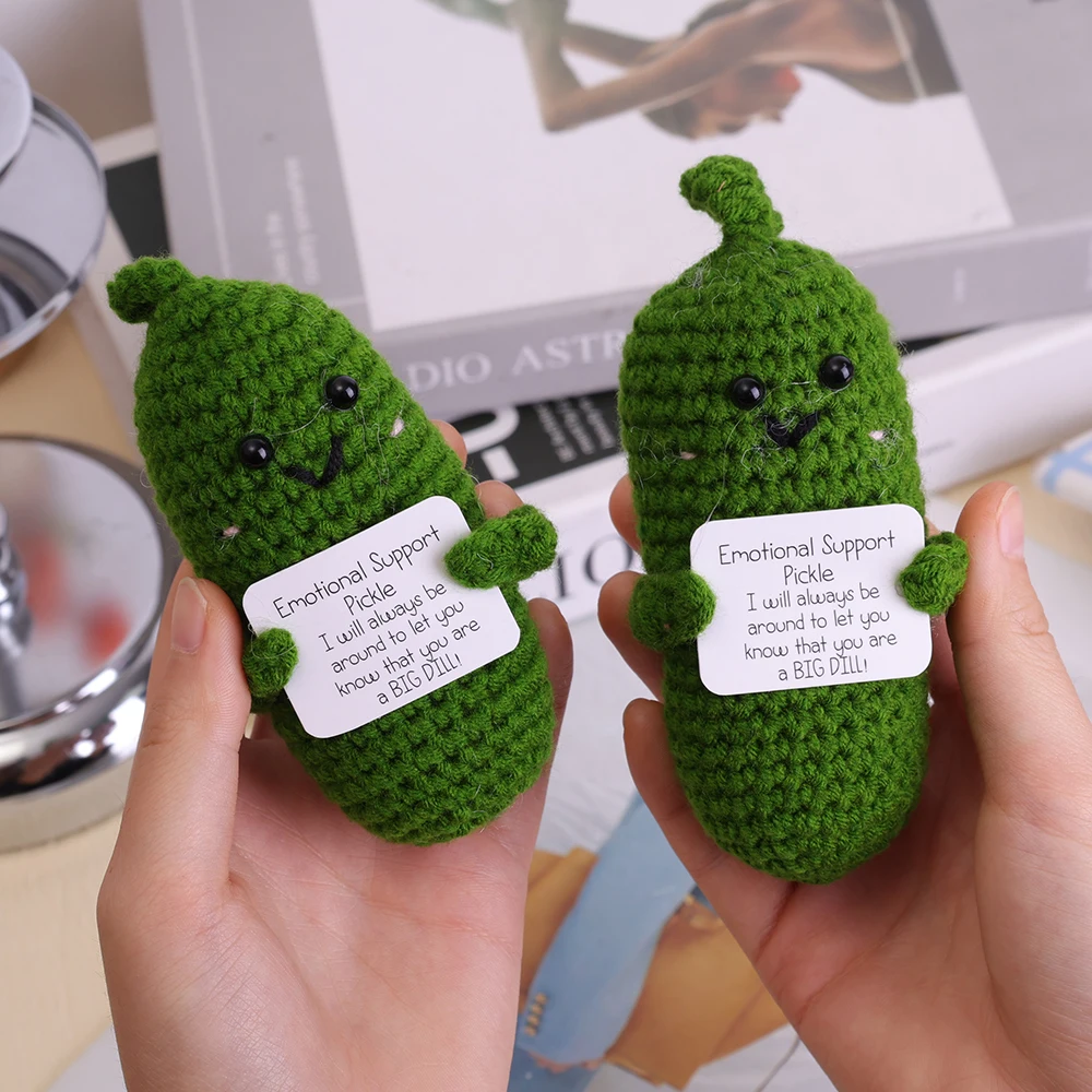 Handmade Emotional Cucumber Cute Handwoven Ornaments Funny Crochet Positive Energy Potato Support Pickles with Card Gift Decor