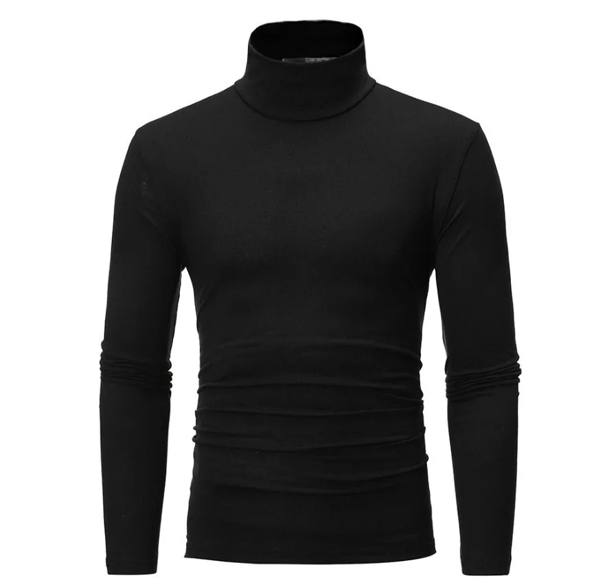 Autumn Mens High Quality Knitted Turtleneck Sweater Slim Fit Long Sleeve Anti-pilling Pullover Solid Color Trend Men