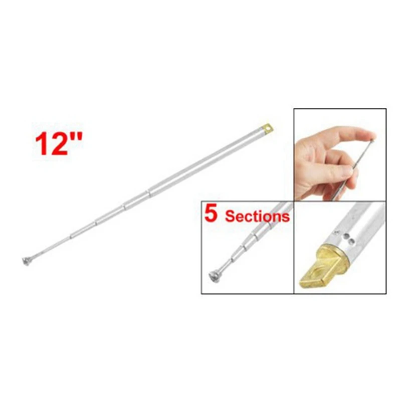 5 Pcs 307Mm 12 Inch 5 Sections Telescopic Antenna Remote Aerial For FM Radio TV